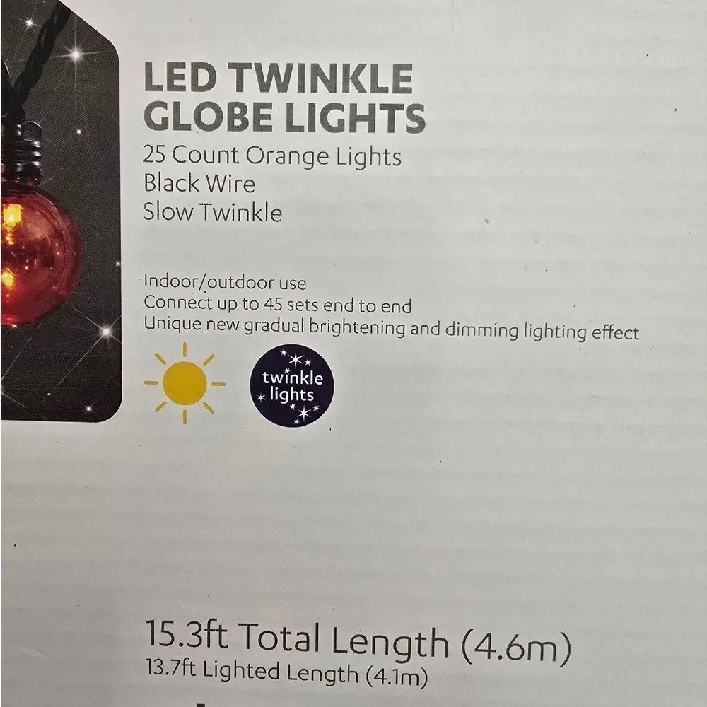 Halloween LED Twinkle Globe String Lights 25pc, New